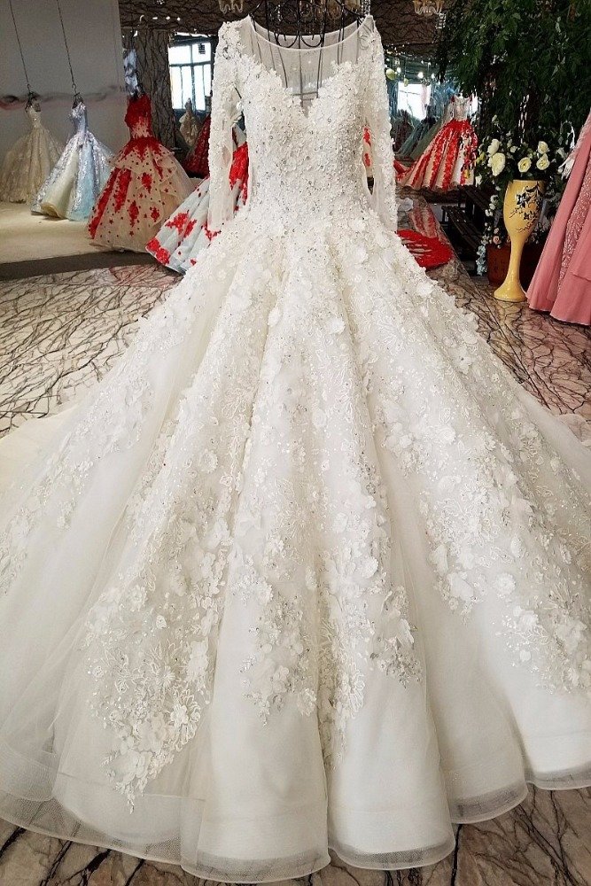 Real See Through Back Shawl Wedding Gown Long Train Crystal Beaded