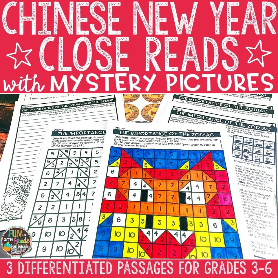 Chinese New Year Close Reading Comprehension w/ Mystery Picture Activity 00005