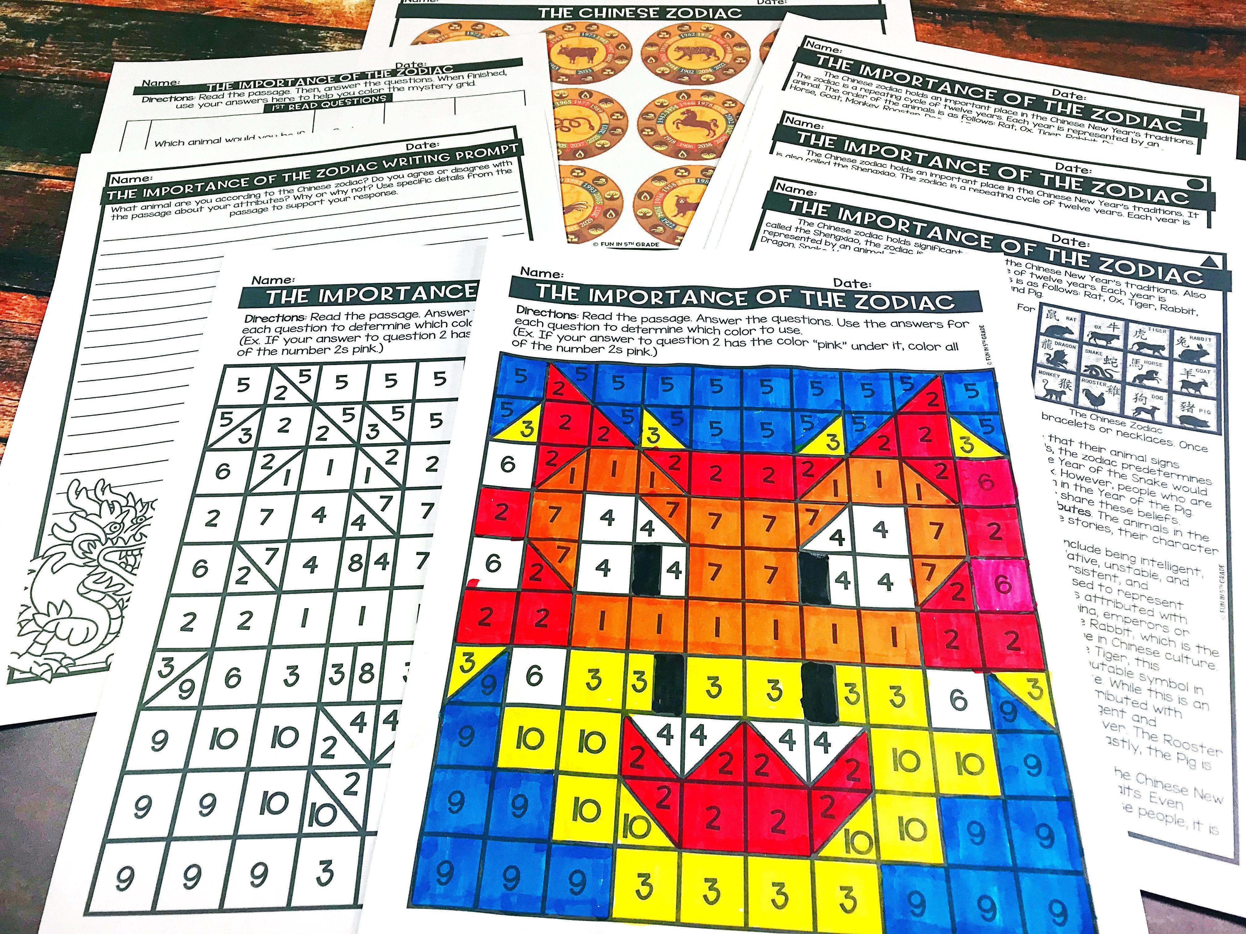 Chinese New Year Close Reading Comprehension w/ Mystery Picture Activity