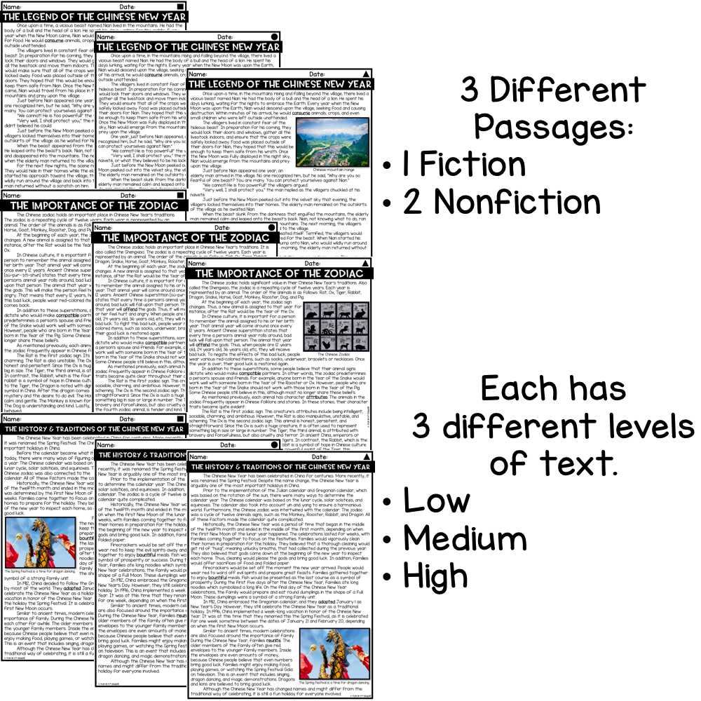 Chinese New Year Close Reading Comprehension w/ Mystery Picture Activity