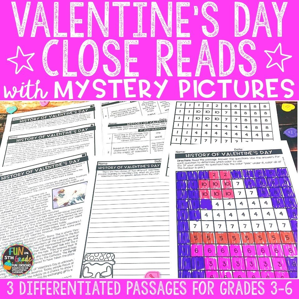 Valentine's Day Close Reading Comprehension w/ Mystery Picture Activity 00006