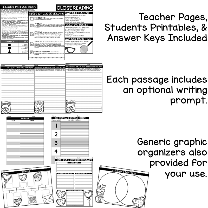 Valentine's Day Close Reading Comprehension w/ Mystery Picture Activity