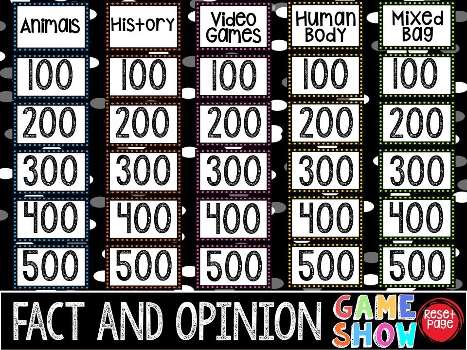 Fact and Opinion Game Show (PowerPoint Game)