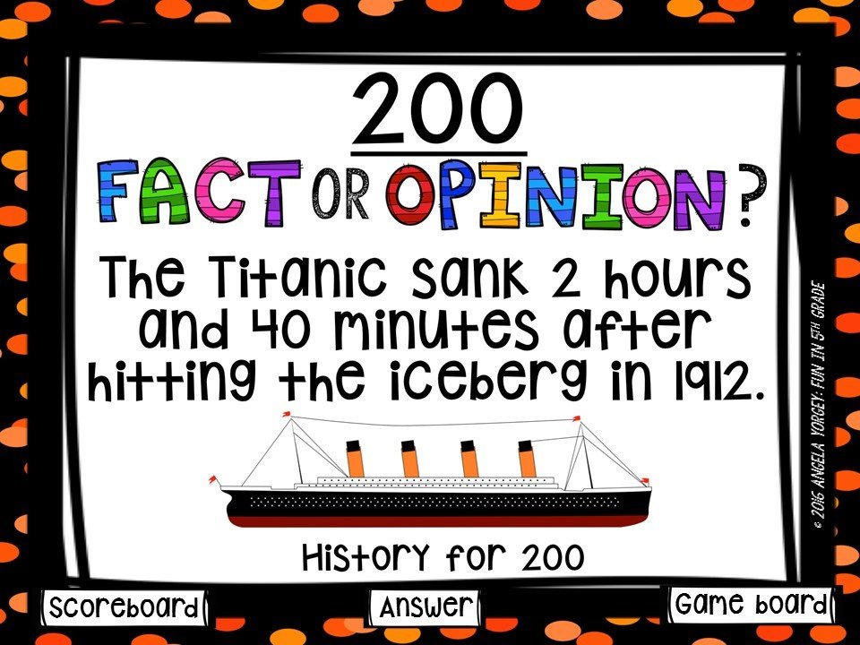 Fact and Opinion Game Show (PowerPoint Game)