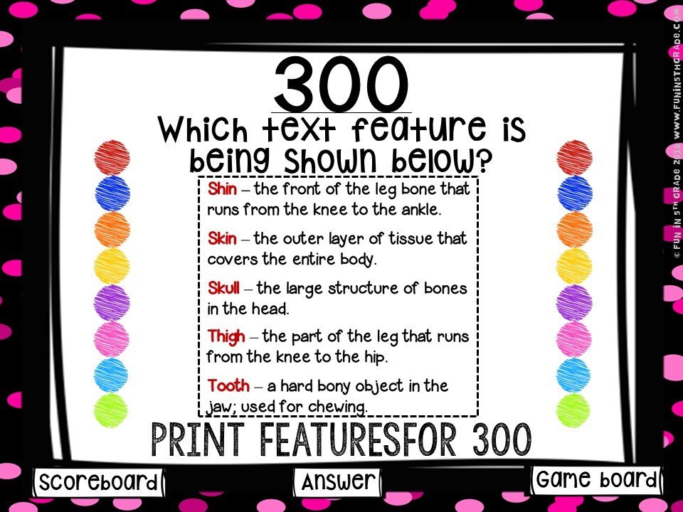Text Features Game Show (PowerPoint Game)