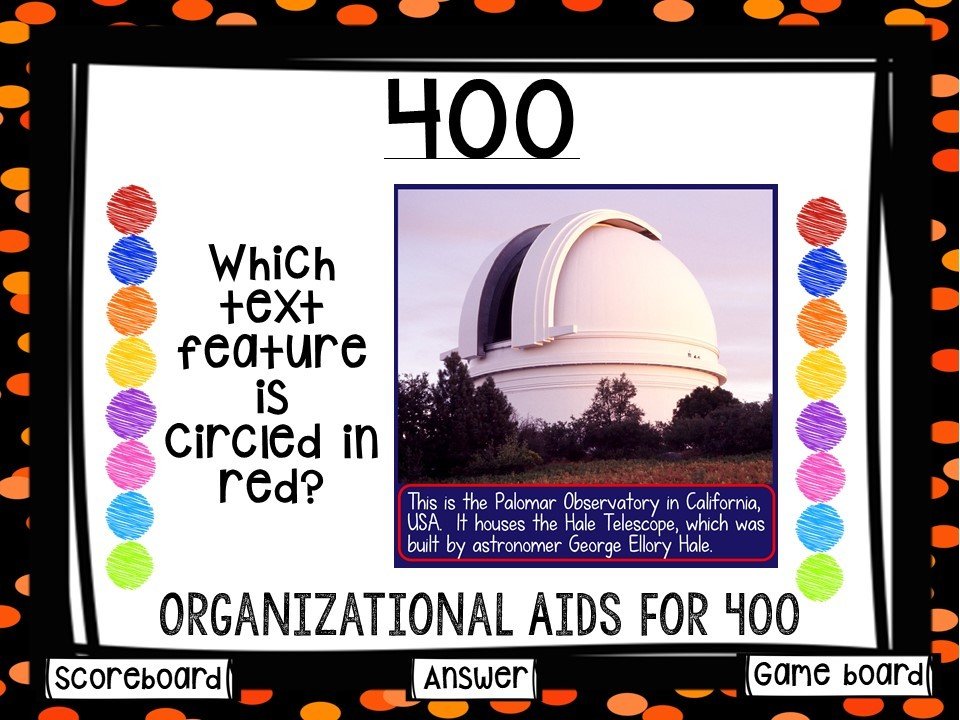 Text Features Game Show (PowerPoint Game)