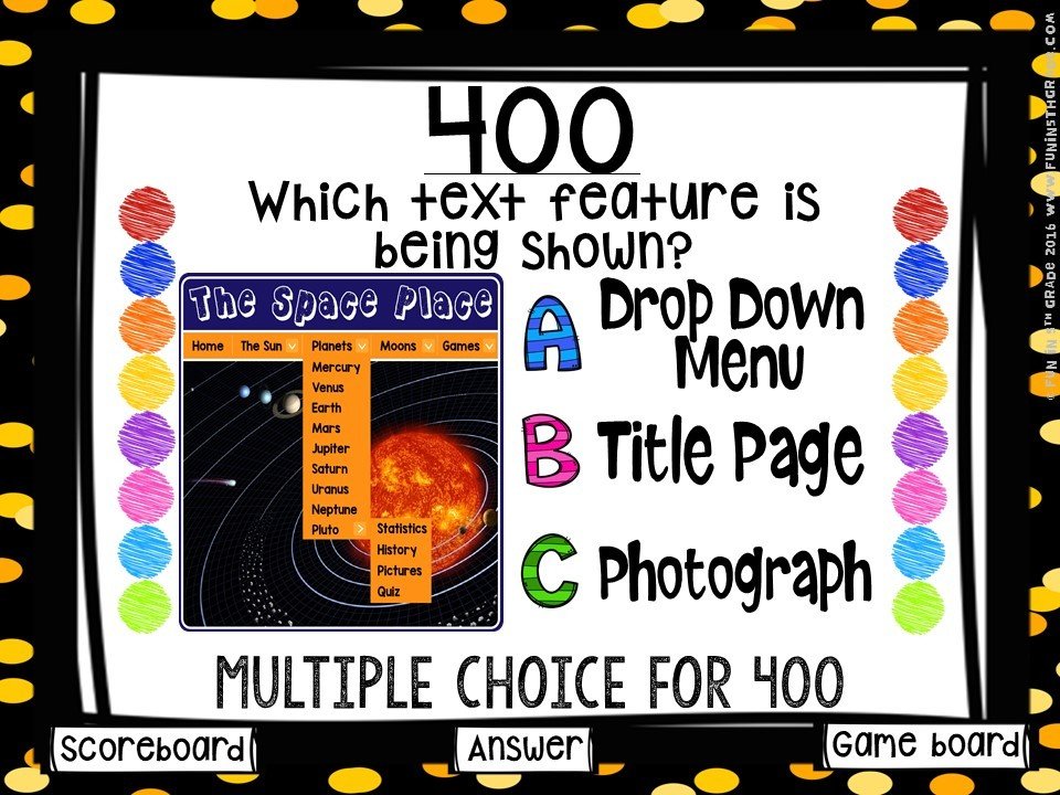 Text Features Game Show (PowerPoint Game)