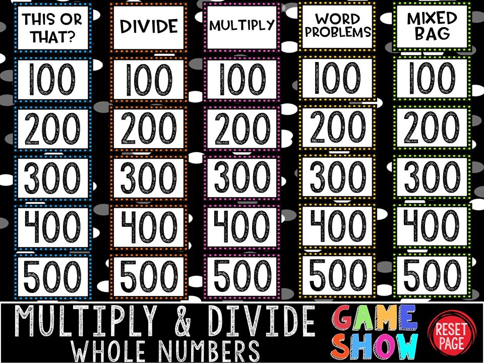 Multiply & Dive Whole Numbers Game Show (PowerPoint Game)