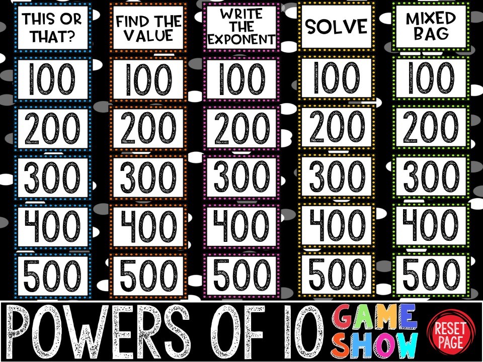 Powers of 10 Game Show (PowerPoint Game)