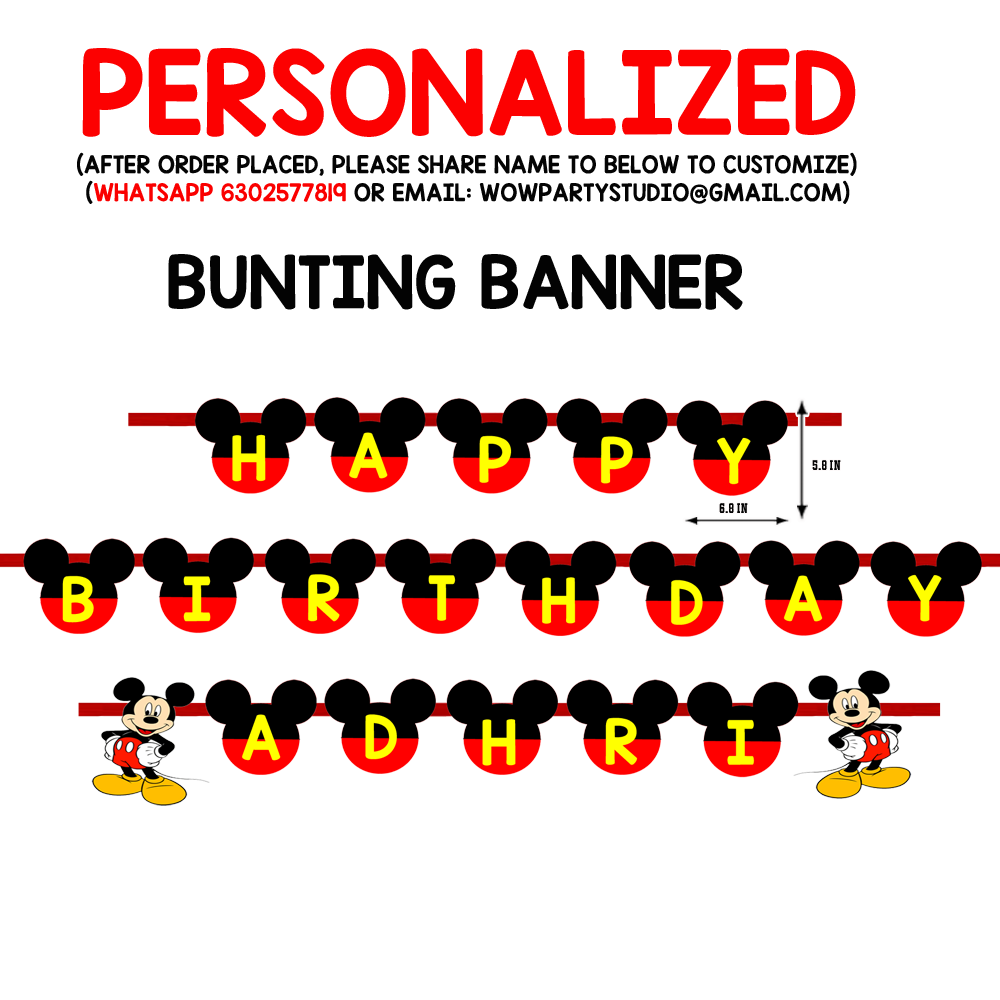 Personalized Mickey Mouse Birthday Bunting Banner With Name