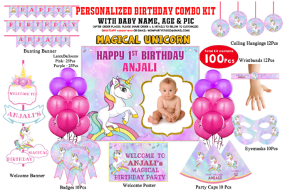 Personalized Unicorn Birthday Backdrop Banner With Baby Pic 4ft X