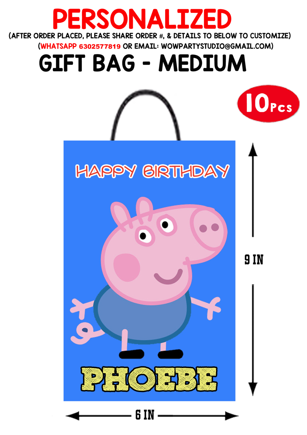 Personalized Peppa Pig Theme Birthday Party Return Gift Bag (10Pcs)