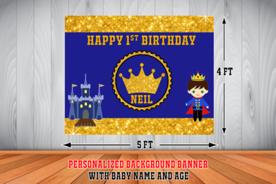 Personalized Royal Prince Birthday Banner With Babypic 4x5ft