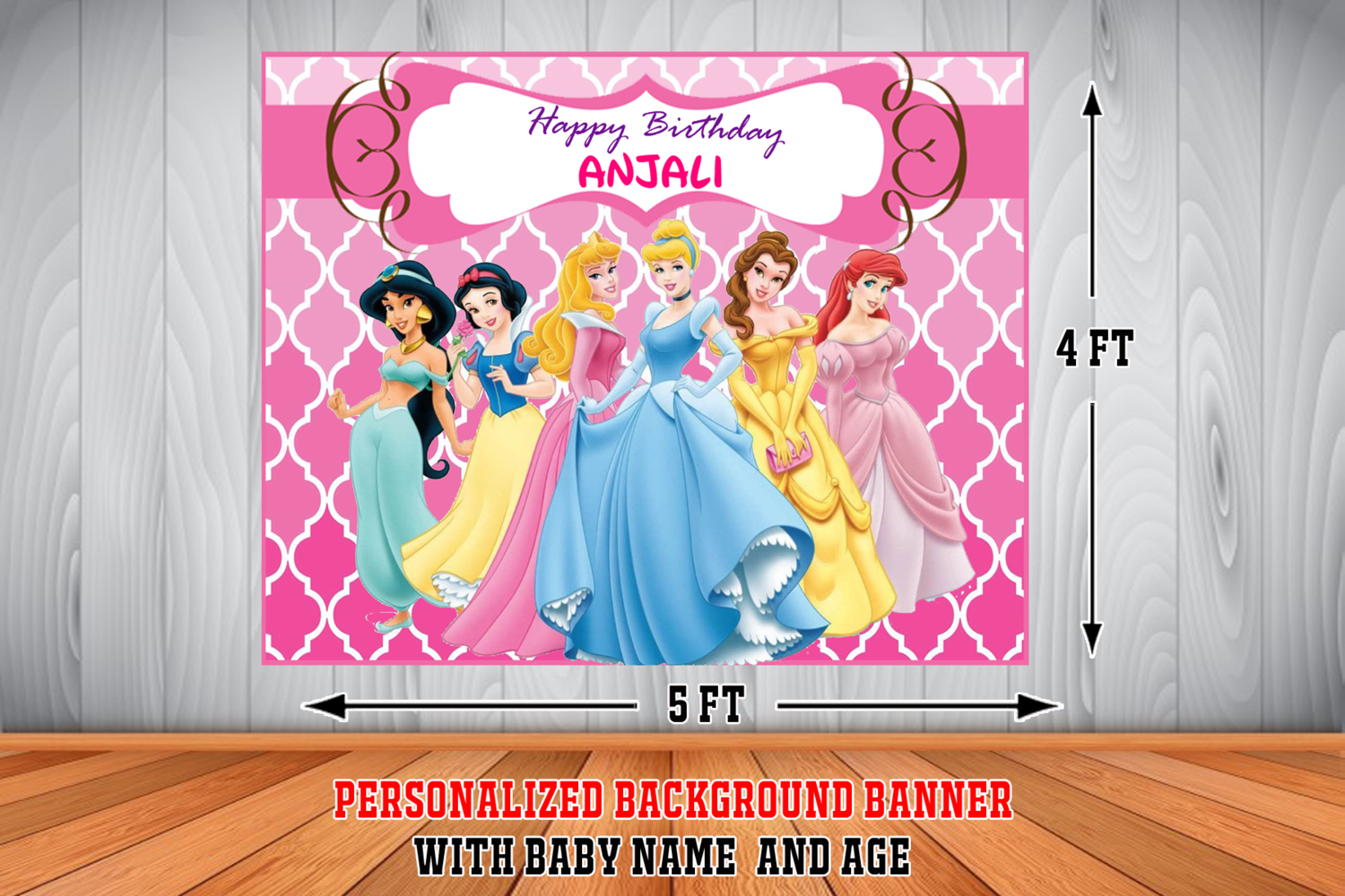 Personalized Disney Princess Birthday Backdrop Background Banner