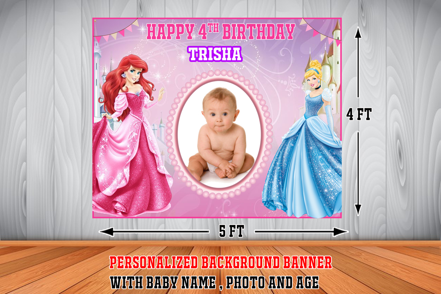 Personalized Disney Princess Birthday Backdrop Background Banner