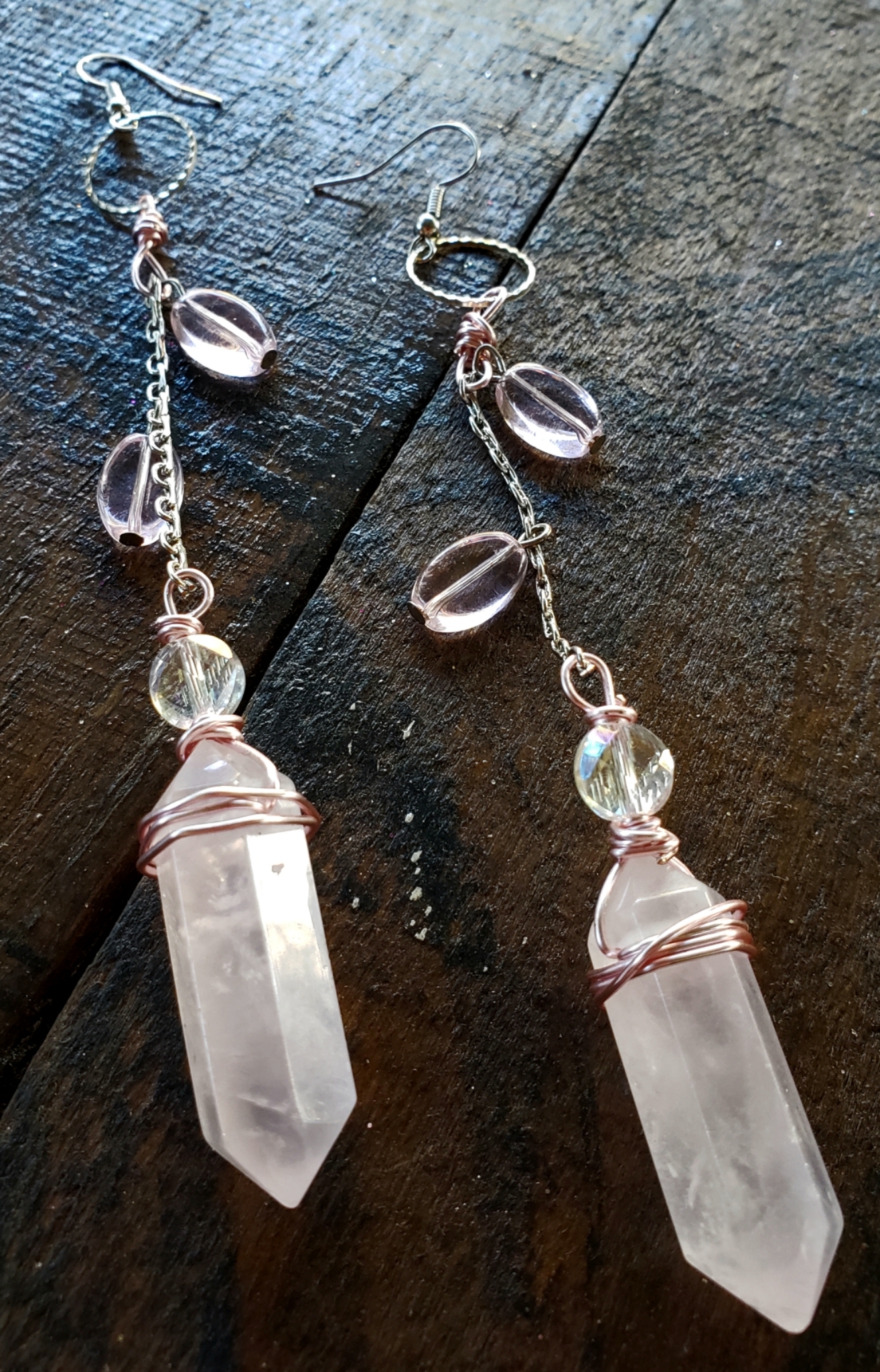 Rose Quartz Dangle Earrings 00326