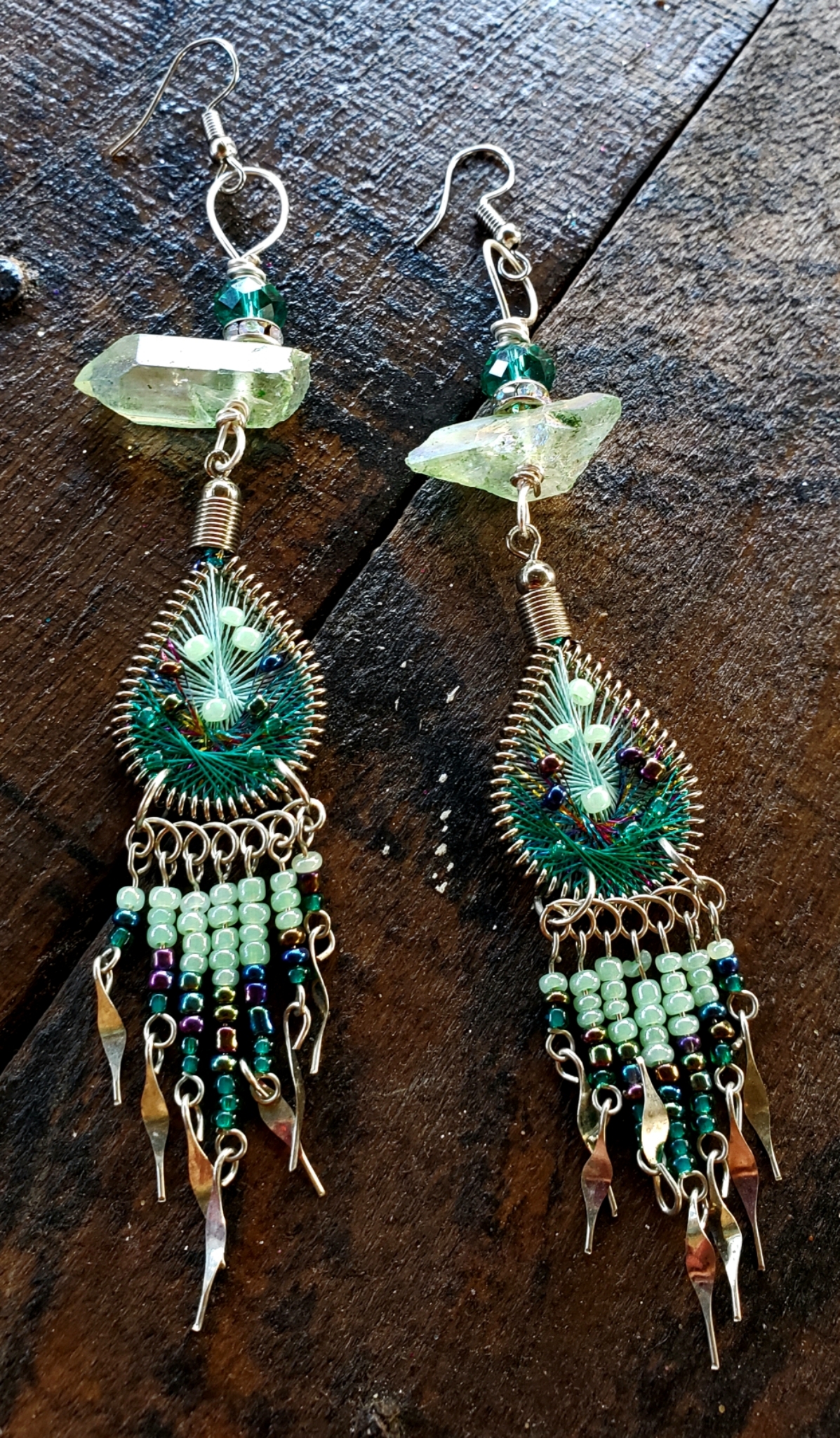 Tear Drop Green Apple Aura Quartz Earrings 00327
