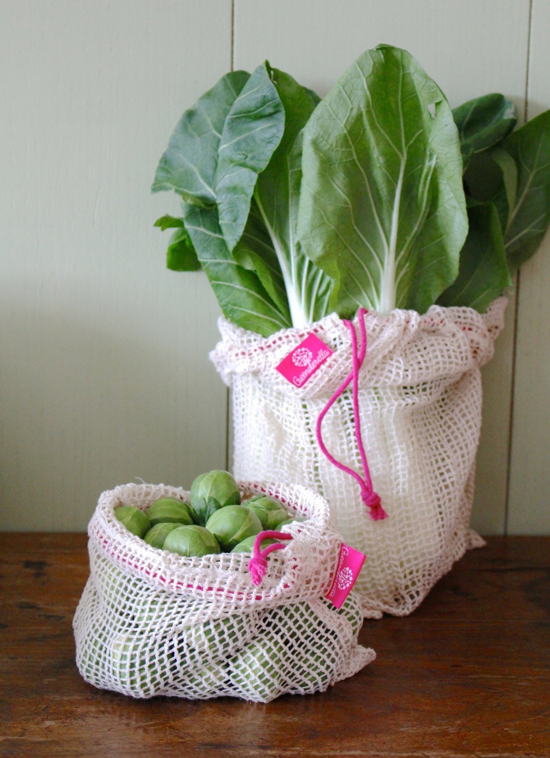 2er Set (L+M) pink, Einkaufsnetze aus Bio-Baumwolle 00001