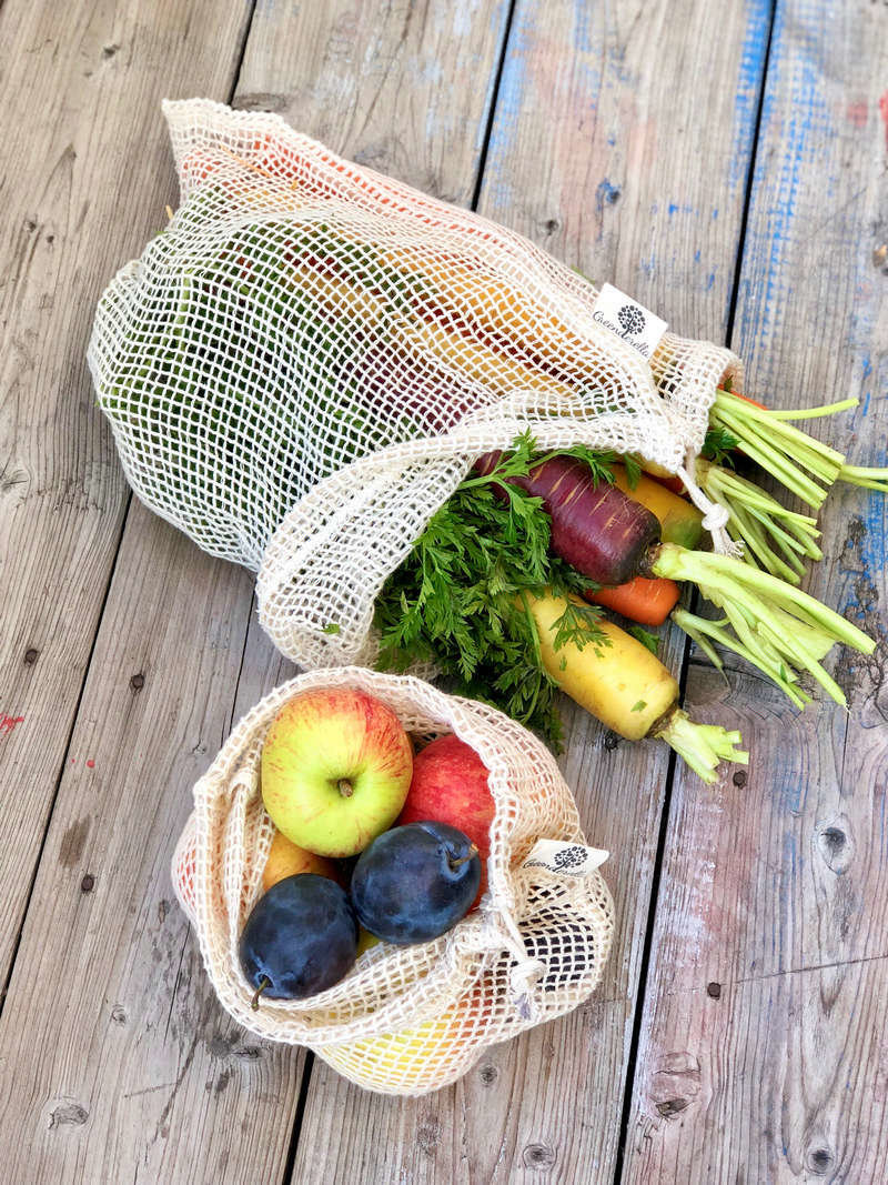 2er Set (L+M) natur, Einkaufsnetze aus Bio-Baumwolle