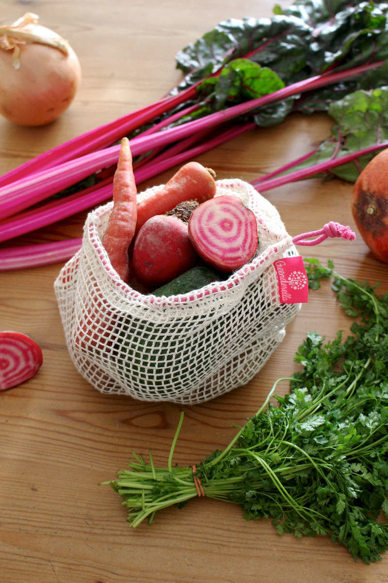 2er Set (L+M) pink, Einkaufsnetze aus Bio-Baumwolle