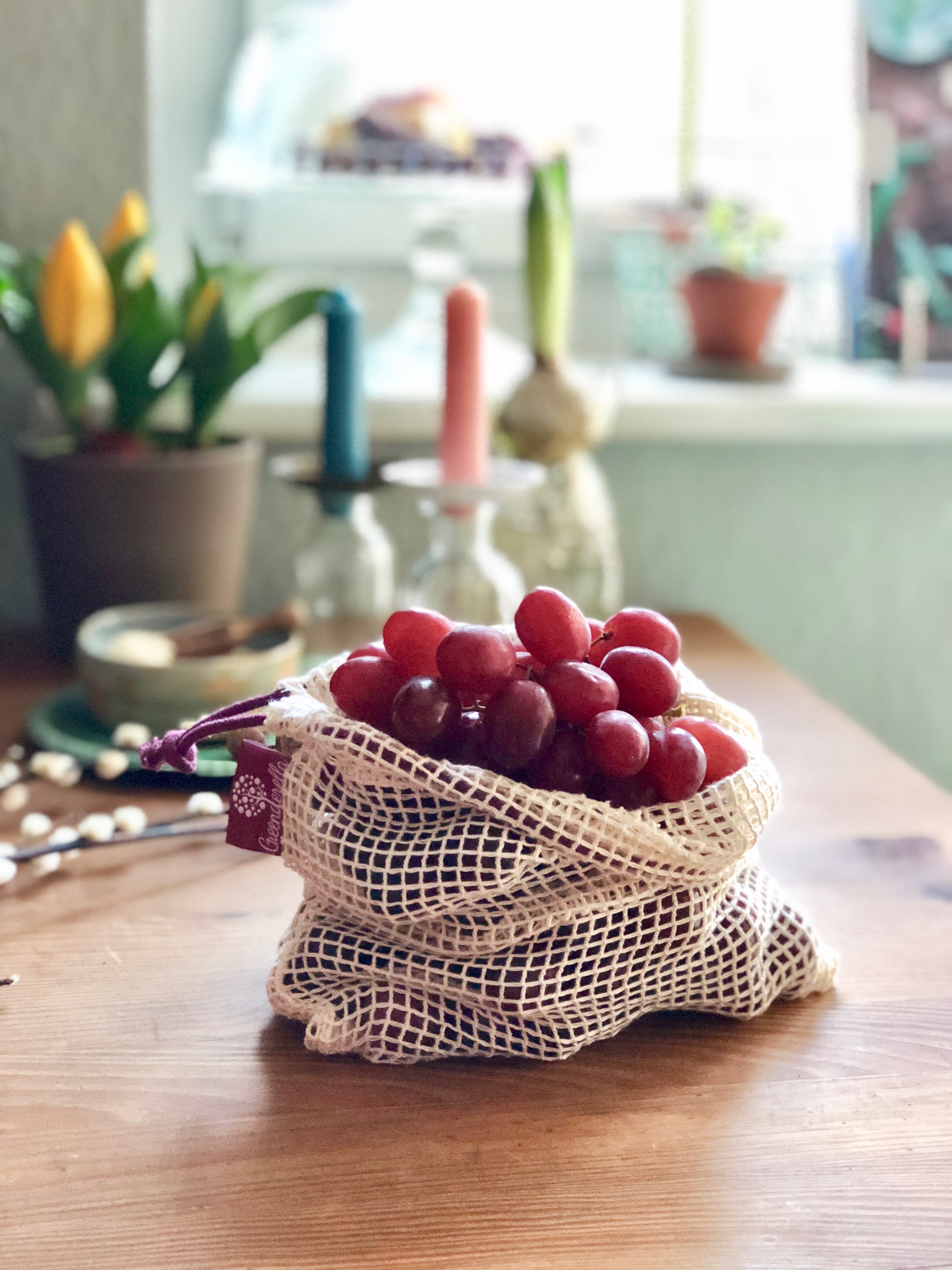2er Set (L+M) berry, Einkaufsnetze aus Bio-Baumwolle