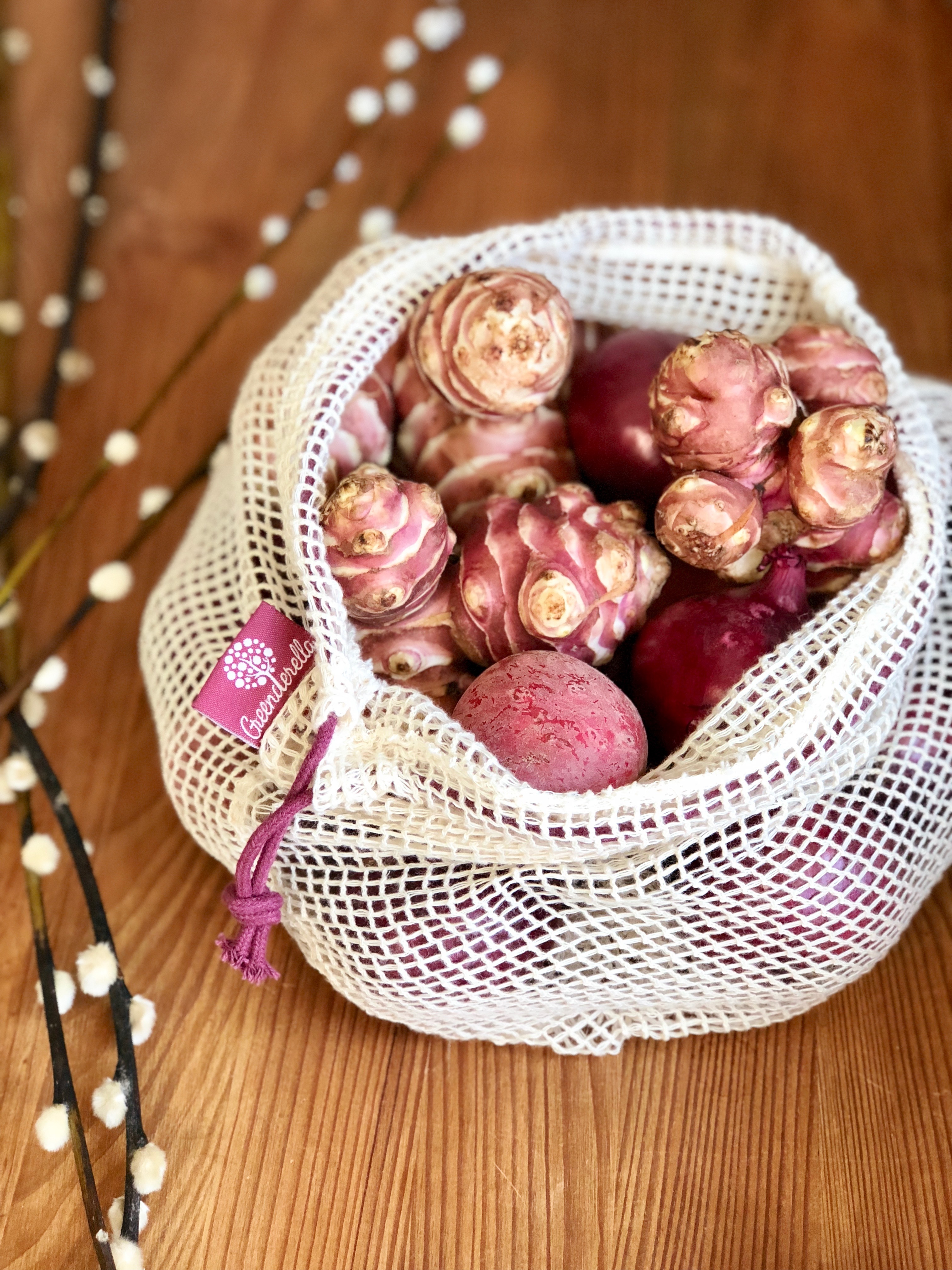 2er Set (L+M) berry, Einkaufsnetze aus Bio-Baumwolle