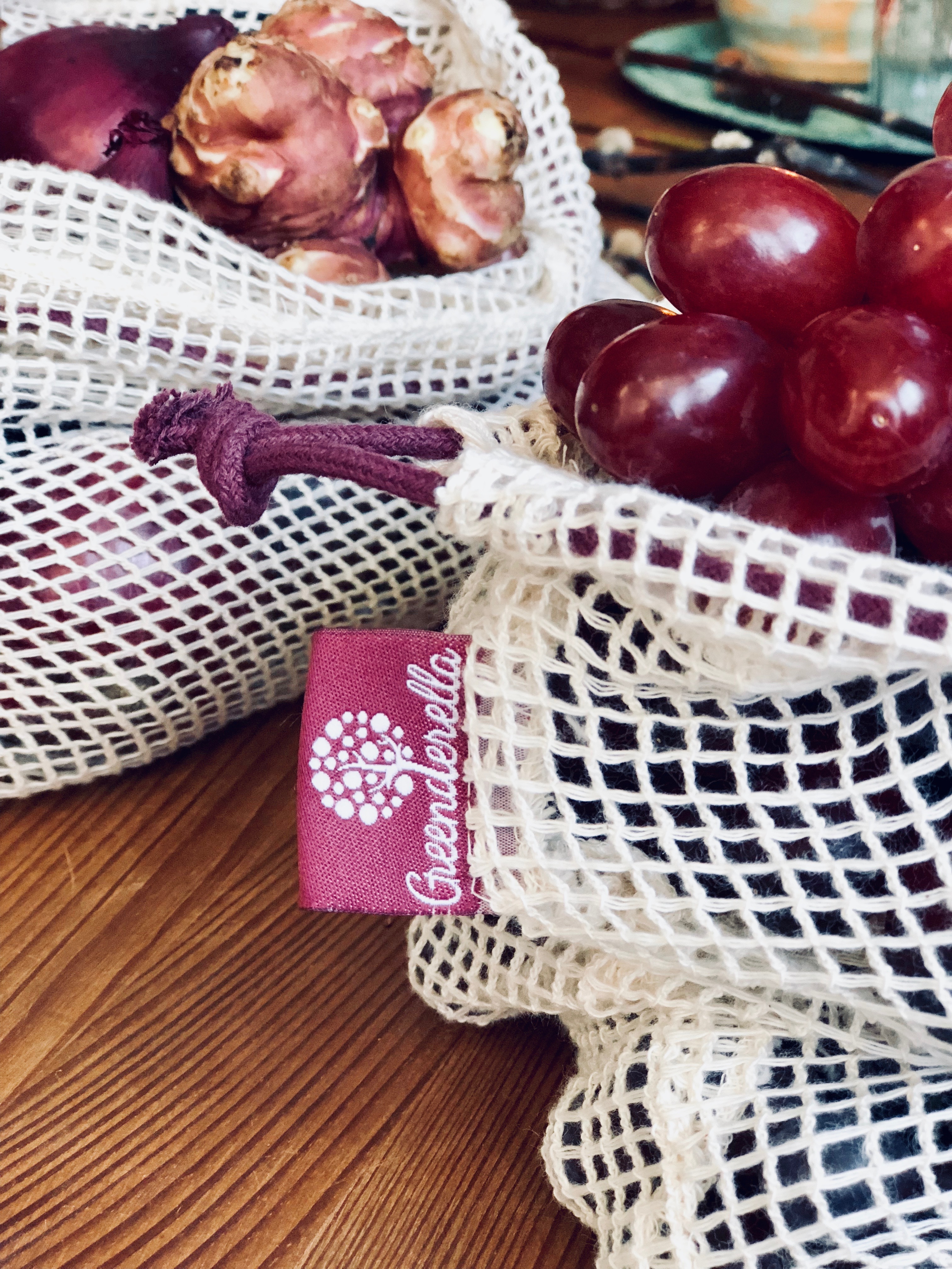 2er Set (L+M) berry, Einkaufsnetze aus Bio-Baumwolle