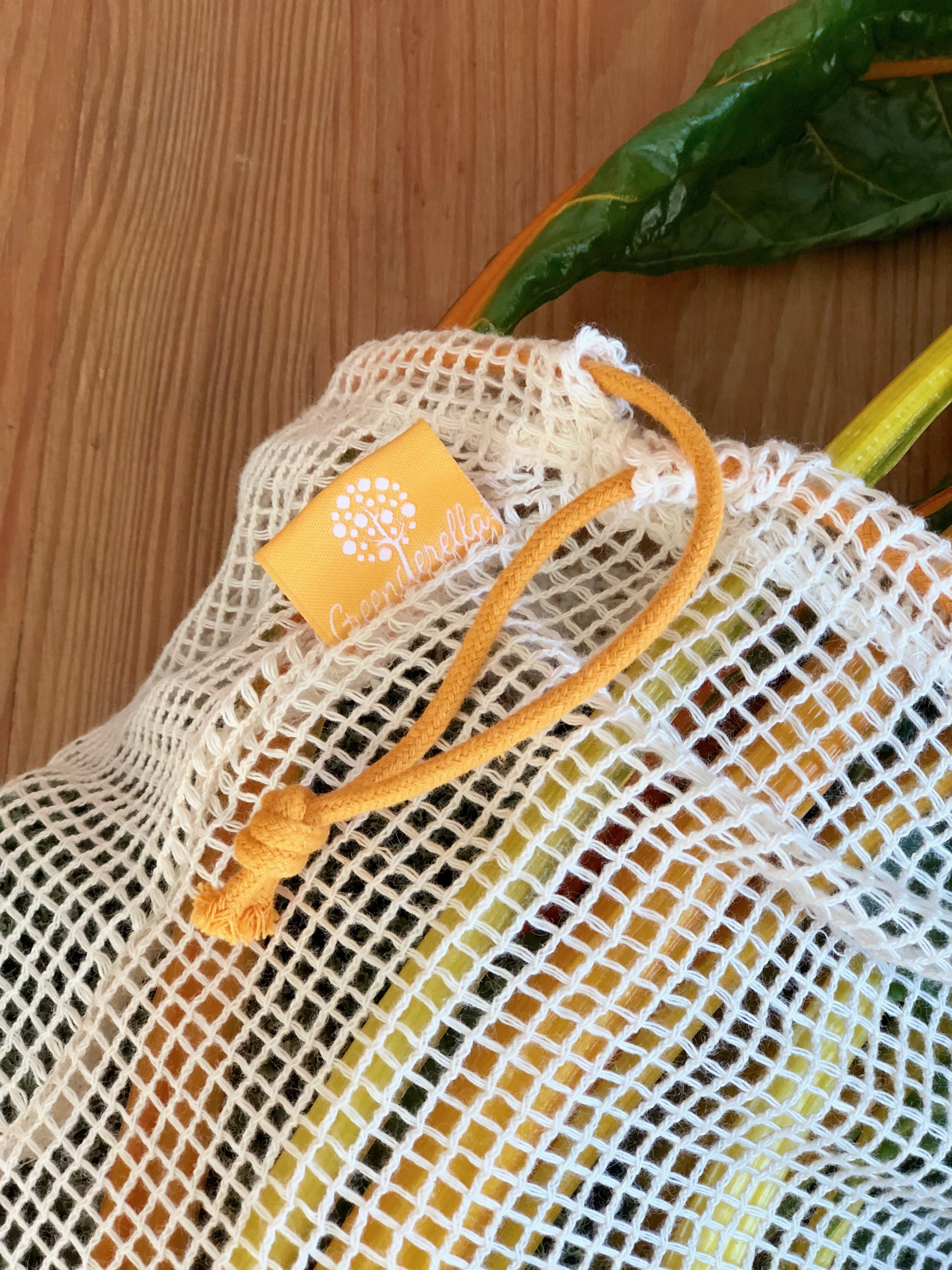 2er Set (L+M) gelb, Einkaufsnetze aus Bio-Baumwolle