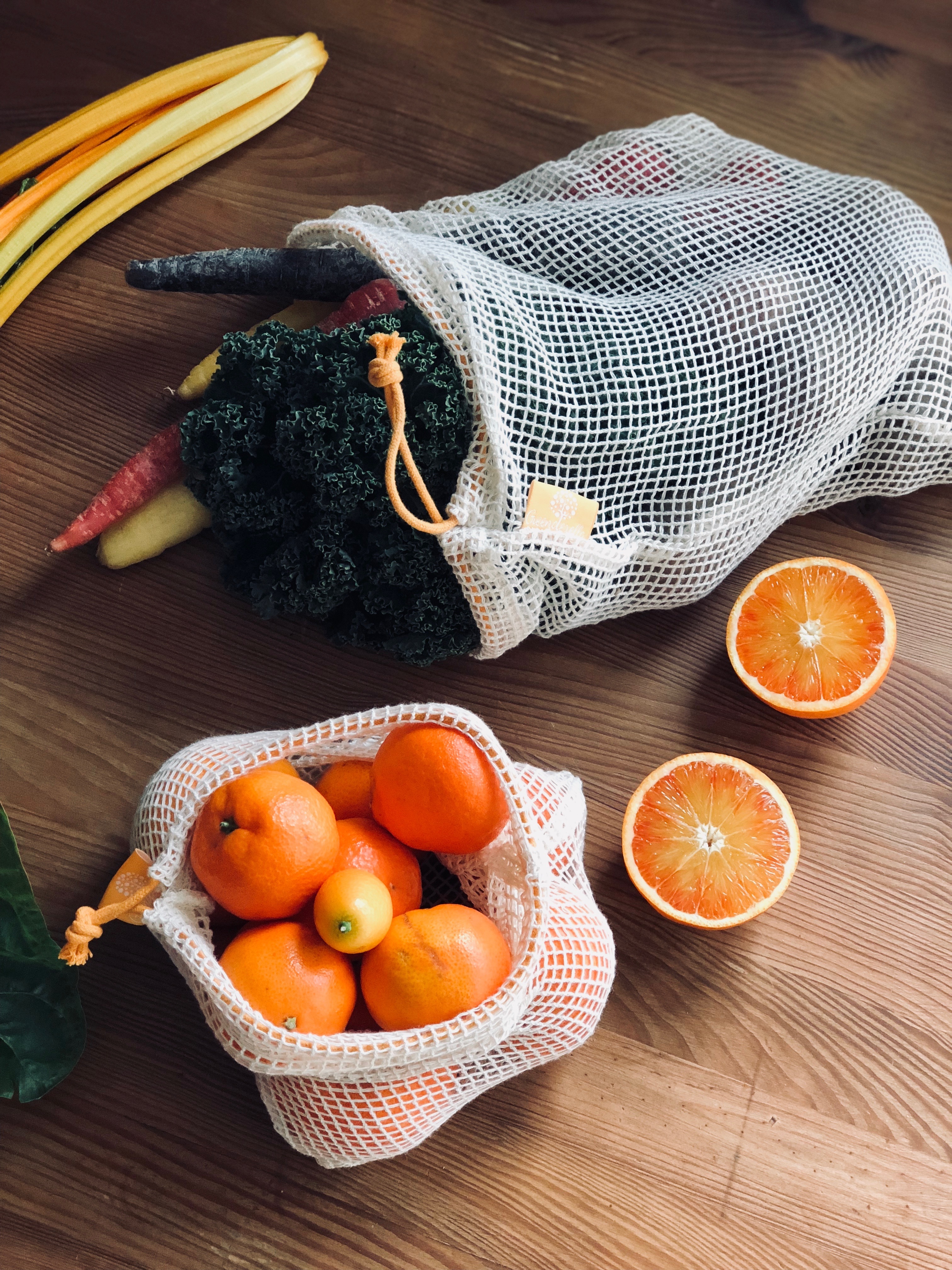 2er Set (L+M) gelb, Einkaufsnetze aus Bio-Baumwolle