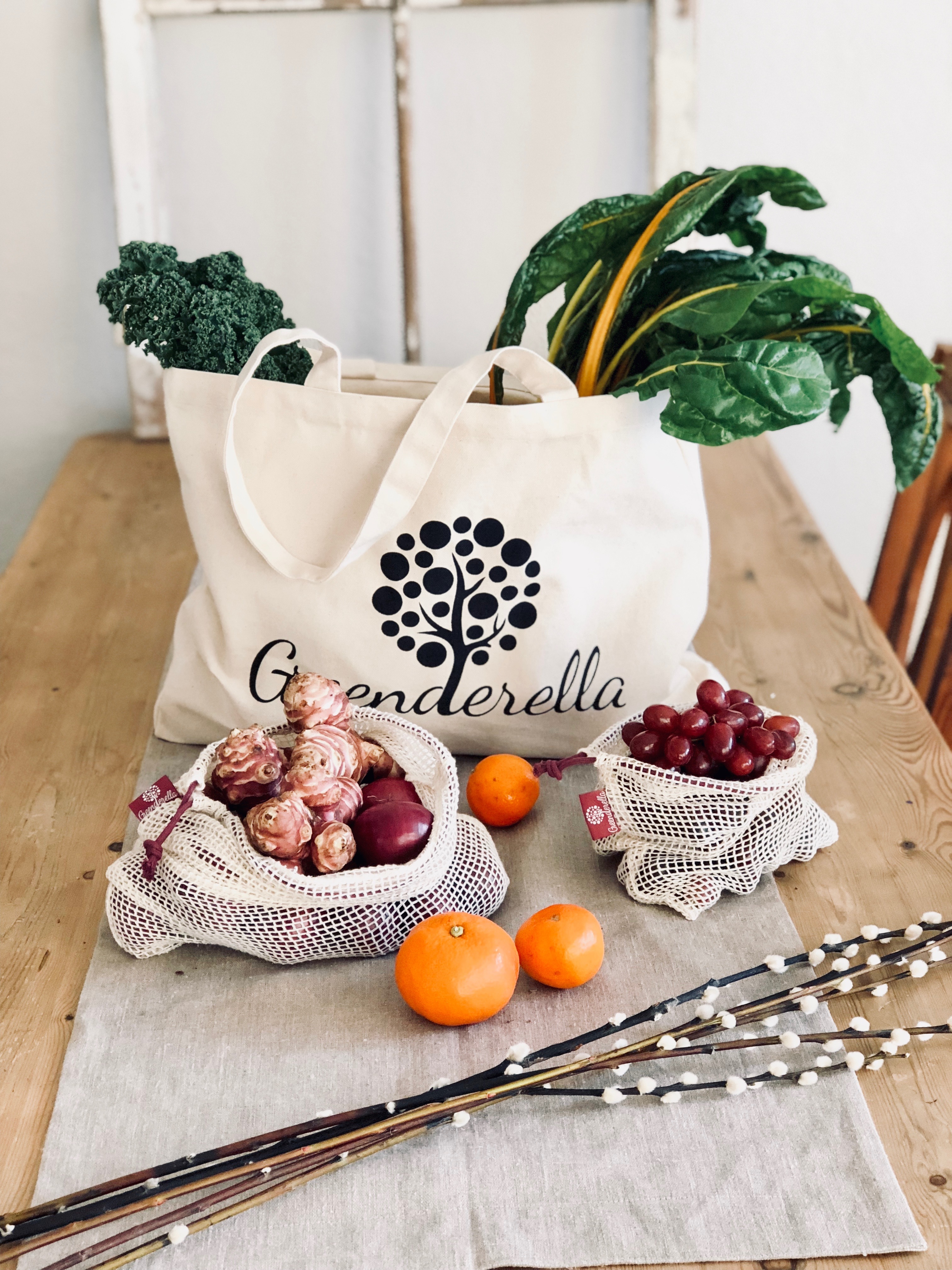 Großer Shopper / Einkaufsbeutel aus Bio Baumwolle "Greenderella"