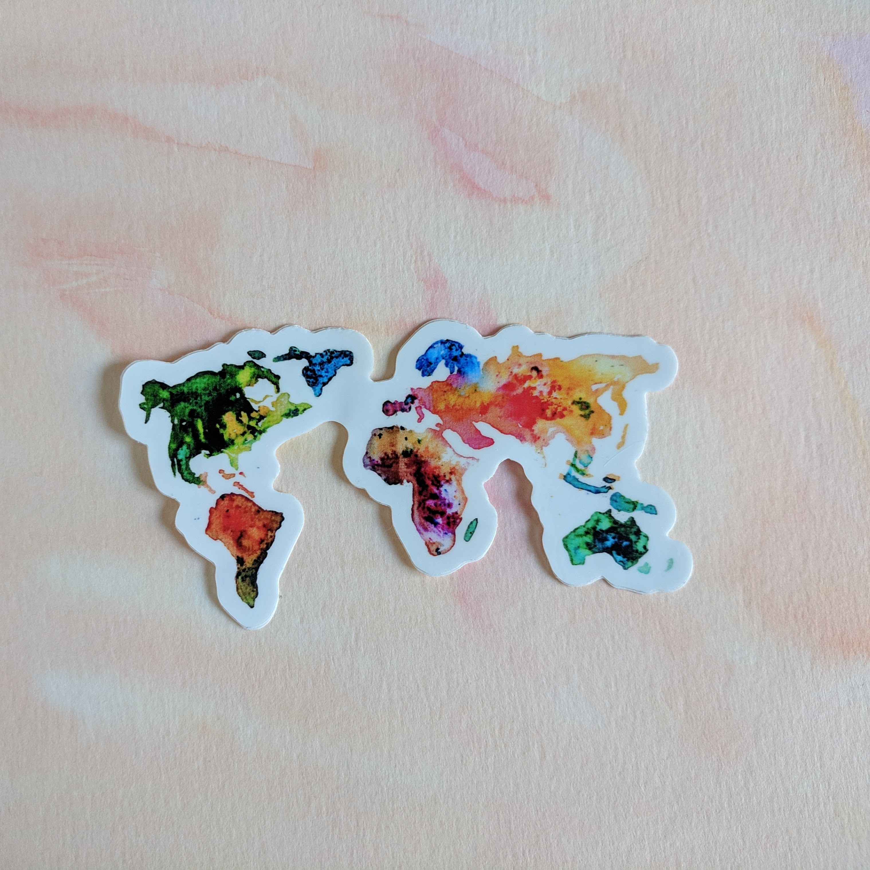 Watercolor World Map - Durable Vinyl Sticker of Map of the World for Travelers - Bujo - Planner Sticker 1133
