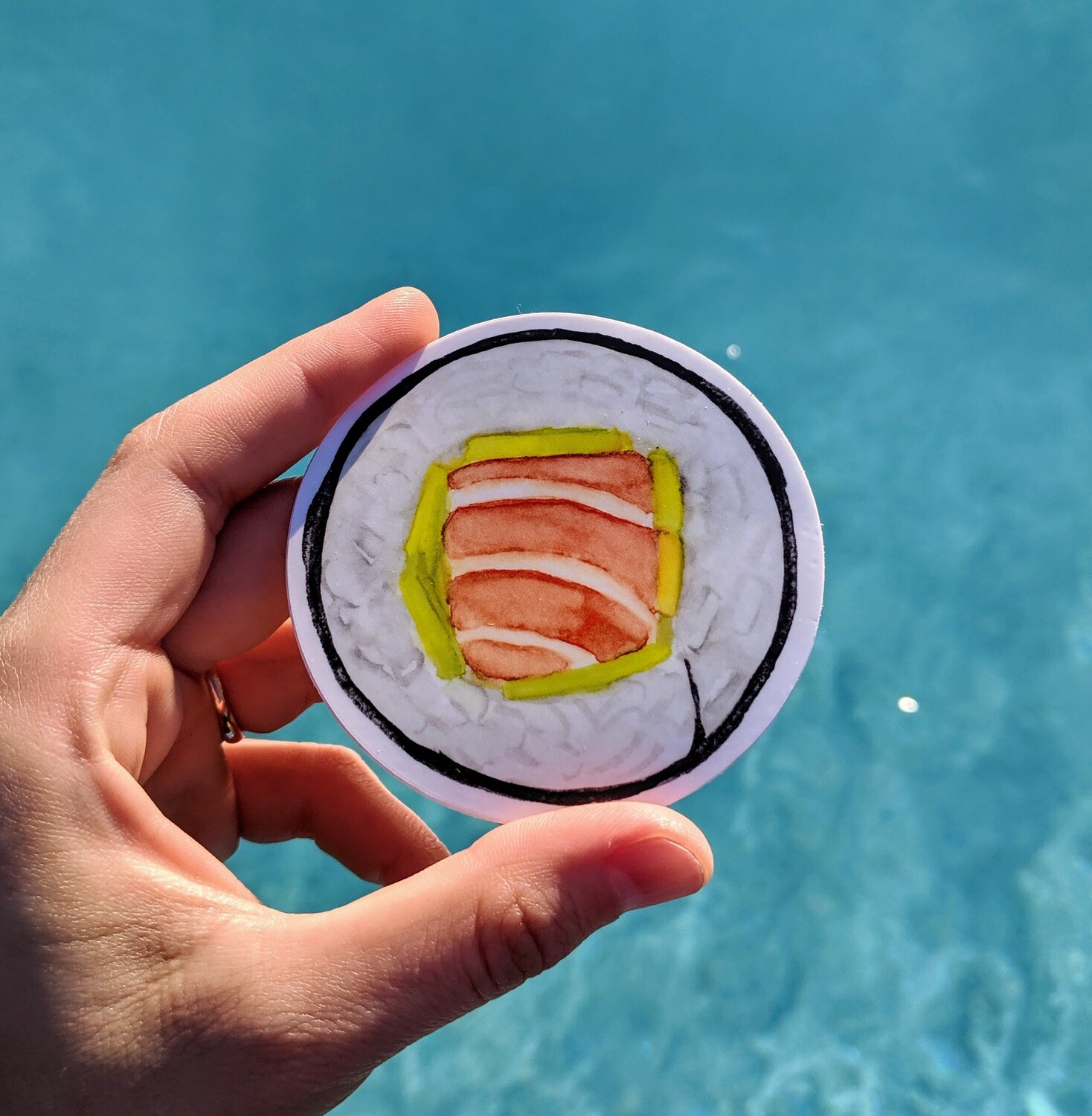 Avocado Salmon Sushi Roll - Durable Vinyl Sticker - Watercolor Illustration Avocado Salmon Sushi Roll - Durable Vinyl Sticker - Watercolor Illustration