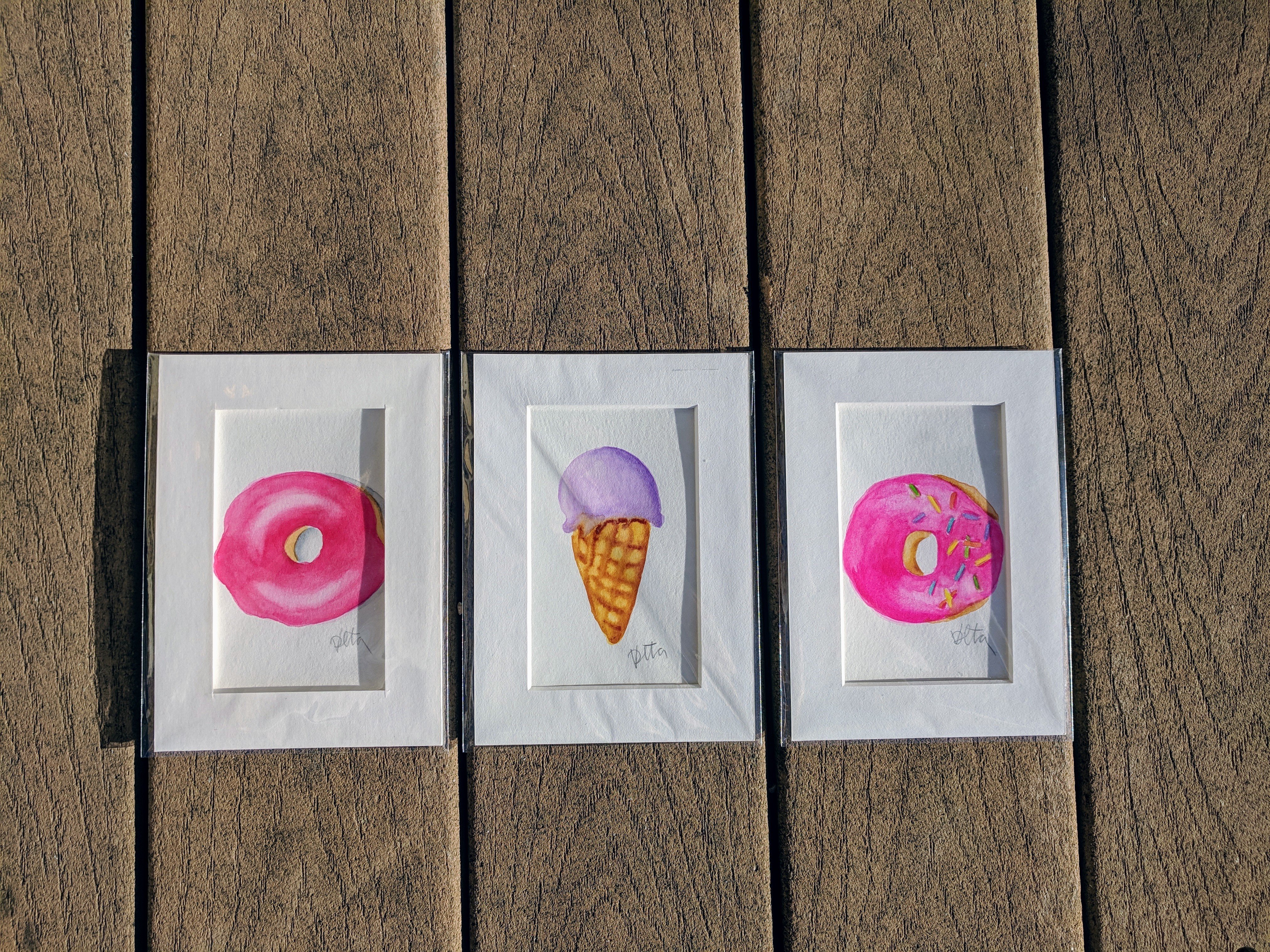 Pink Icing Donut - Original Watercolor Art