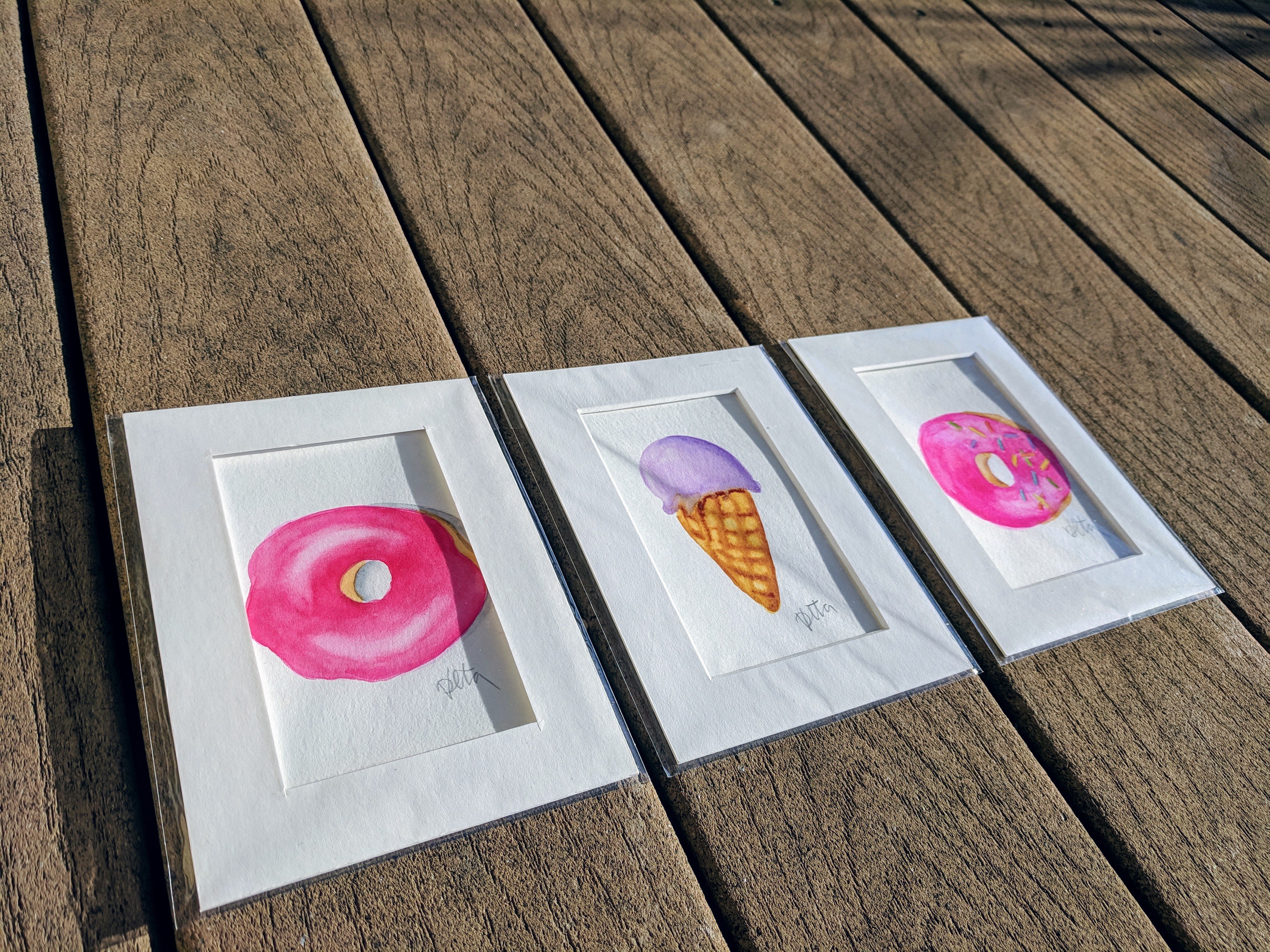 Pink Icing Donut - Original Watercolor Art