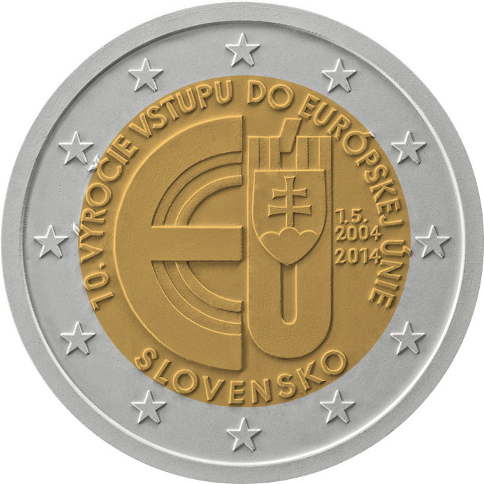 2 евро Словакия 2014 г. "10 лет вступлению Республики Словакия в Евросоюз" 00218