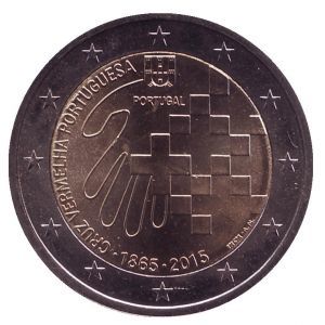 2 евро Португалия. 2015 г. 150 лет Красному кресту. 00320
