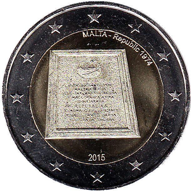 2 евро Мальта. 2015 г. Провозглашение республики. 00361