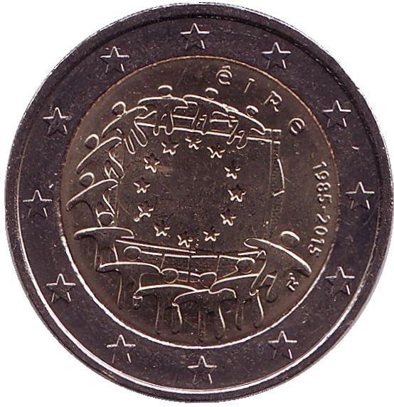 2 евро Ирландия. 2015 г. 30 лет Флагу Европы. 00370