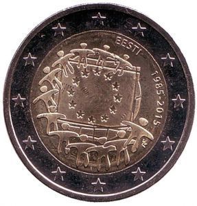 2 евро Эстония. 2015 г. 30 лет Флагу Европы. 00411