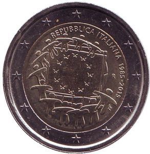 2 евро Италия. 2015 г. 30 лет Флагу Европы. 00413