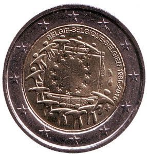 2 евро Бельгия. 2015 г. 30 лет Флагу Европы. 00414