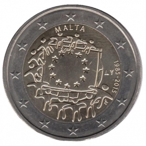 2 евро Мальта. 2015 г. 30 лет Флагу Европы. 00415