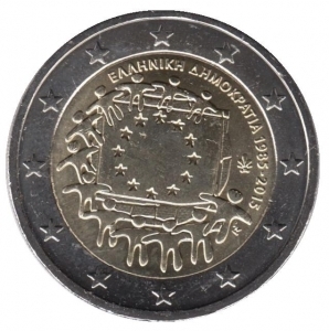 2 евро Греция. 2015 г. 30 лет Флагу Европы. 00417