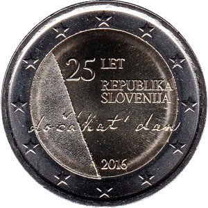 2 евро Словения. 2016 г. 25-летие независимости Словении. 00458