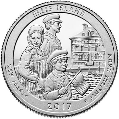 США 25 центов, 2017г. 39-й Национальный монумент острова Эллис США 25 центов, 2017г. 39-й Национальный монумент острова Эллис