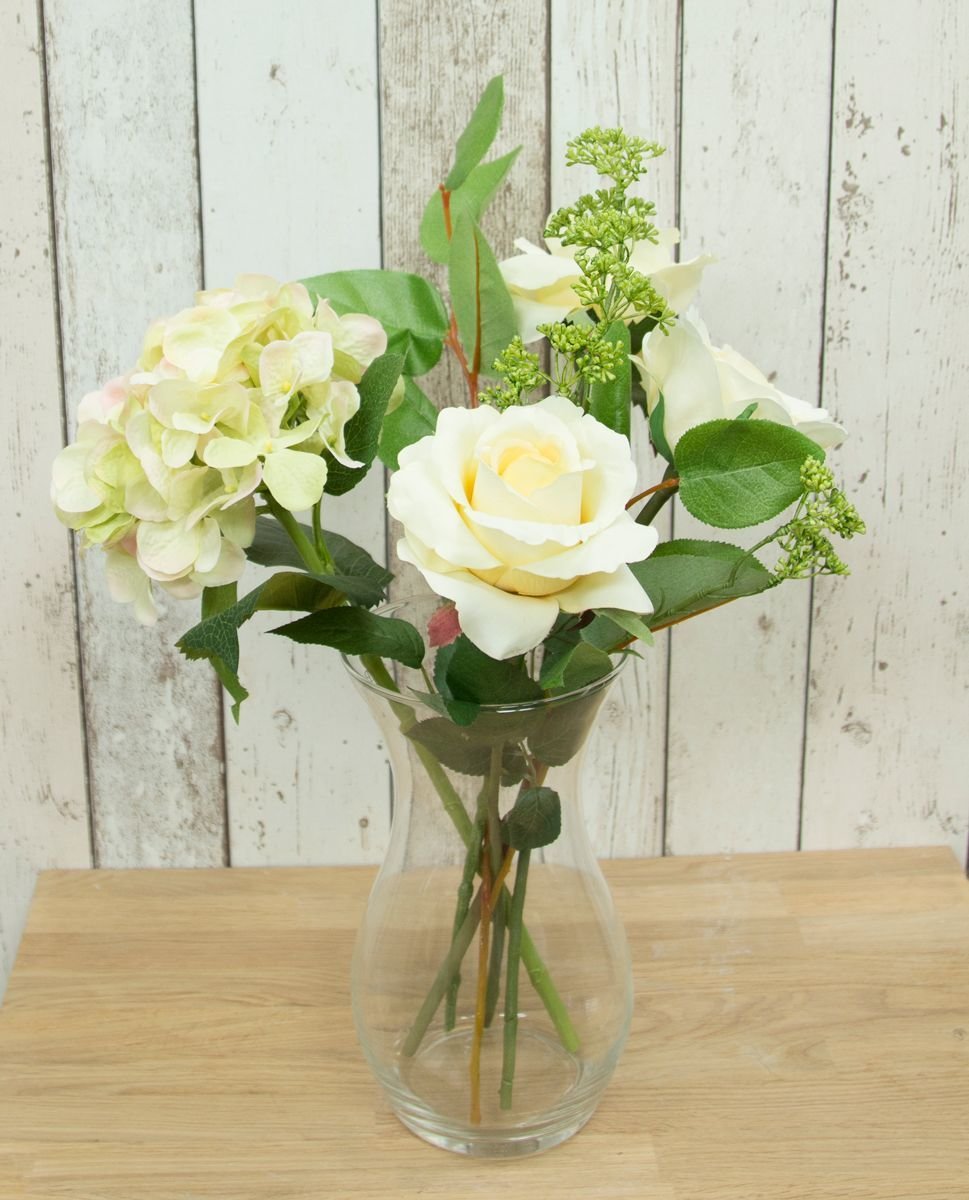 Artificial Roses Hydrangeas And Foliage In A Sweetheart Vase