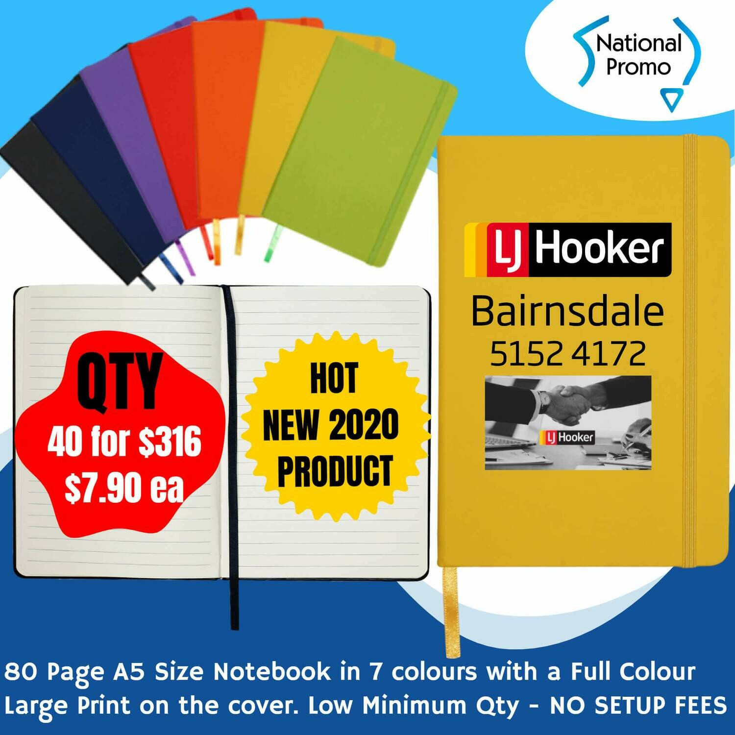 A5 80 Page NOTEBOOK in 7 Colours - QTY of 40
