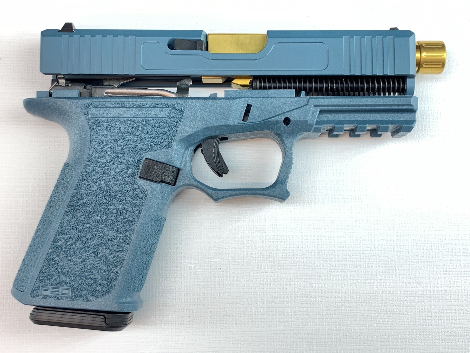 Patriot G19 80% Pistol Build Kit Threaded Gold Tin 9mm Barrel - Polymer80 PF940C - Jesse James Blue - Magpul 10rd Magazine 1 Patriot G19 80% Pistol Build Kit Threaded Gold Tin 9mm Barrel - Polymer80 PF940C - Jesse James Blue - Magpul 10rd Magazine 1