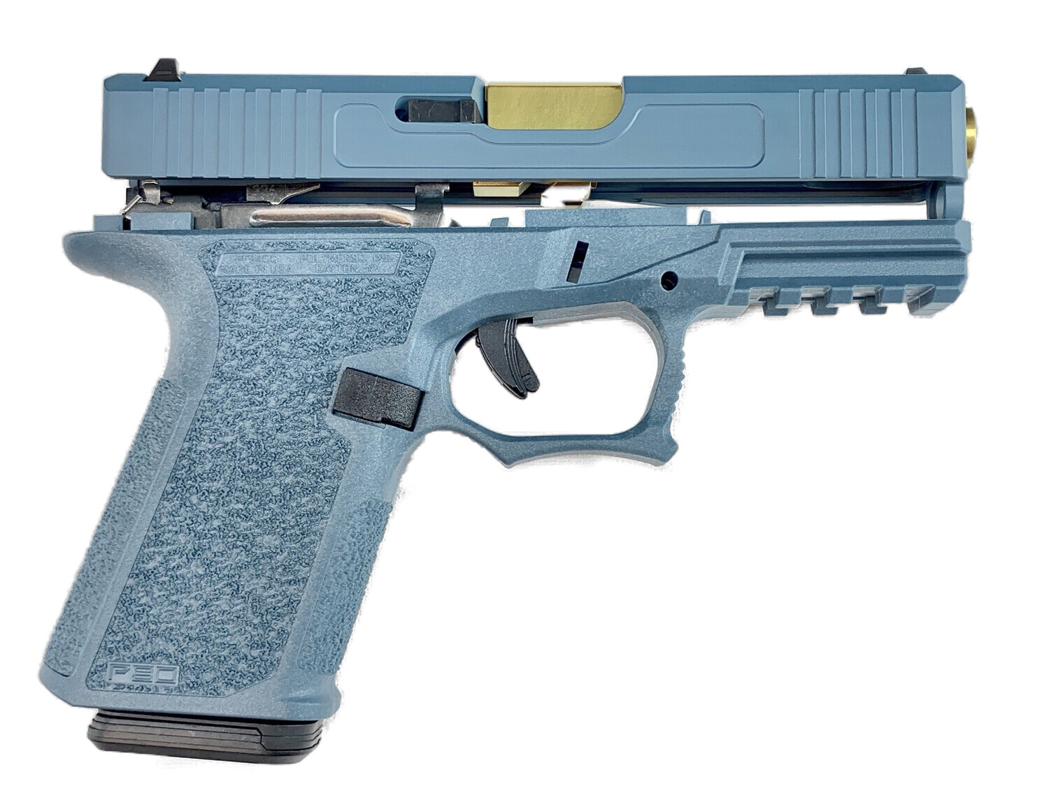 Patriot G19 80% Pistol Build Kit Gold Tin 9mm Barrel - Polymer80 PF940C - Jesse James Blue - 10rd Mag Patriot G19 80% Pistol Build Kit Gold Tin 9mm Barrel - Polymer80 PF940C - Jesse James Blue - 10rd Mag
