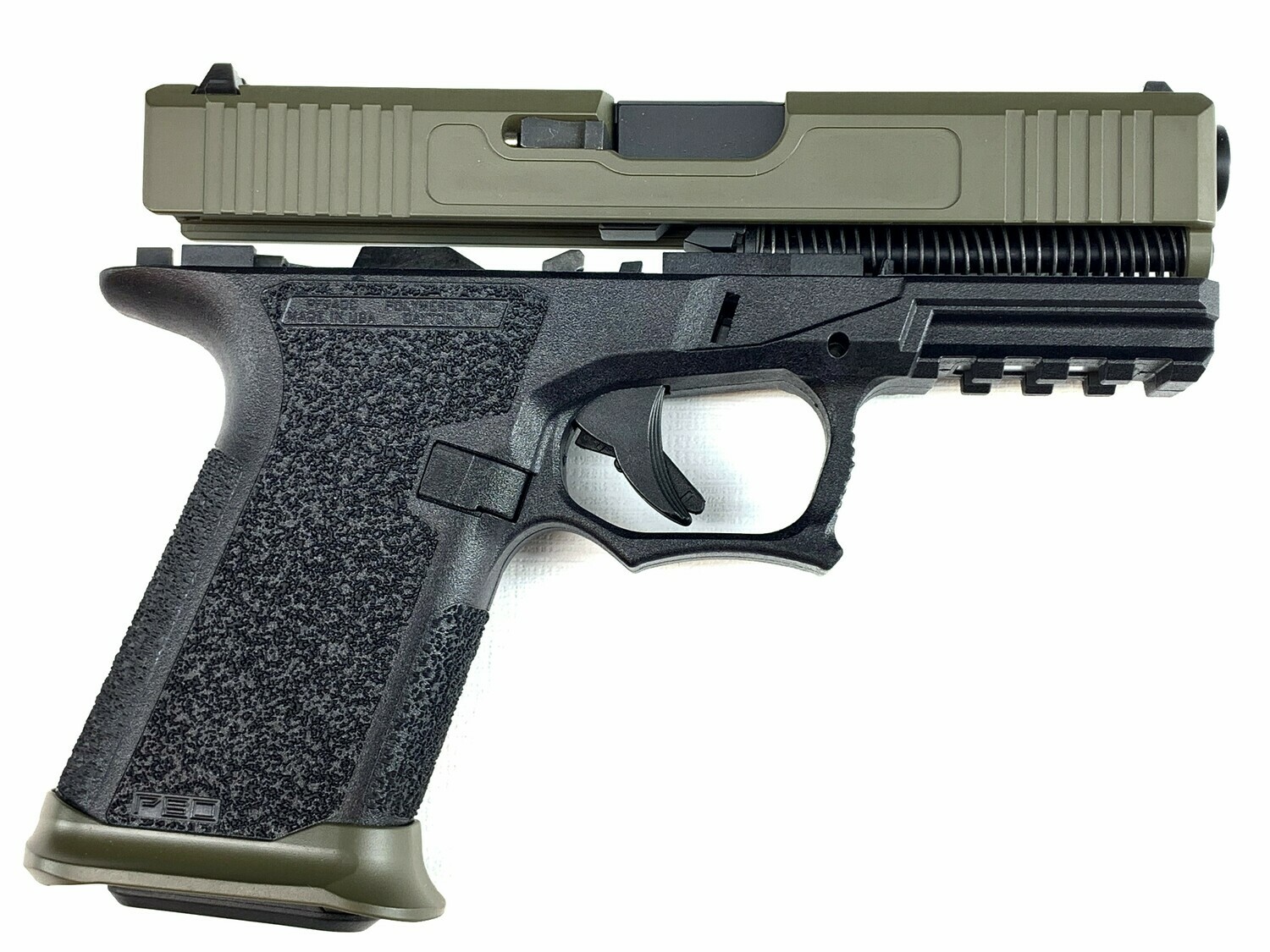 Patriot G19 80% Pistol Build Kit 9mm - Polymer80 PF940C Black - OD Green Slide - Steel City Arsenal Magwell OD Green - 10rd Mag Patriot G19 80% Pistol Build Kit 9mm - Polymer80 PF940C Black - OD Green Slide - Steel City Arsenal Magwell OD Green - 10rd Mag